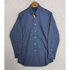 Paul Frederick Dress Shirt Mens 15x32 Blue Yellow Slim Fit Non Iron Long Sleeves